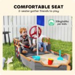Kids Wooden Sandbox Pirate Ship Sandboat w/ Bench Seat Storage Space Ceder Wood, Gray - Image 5