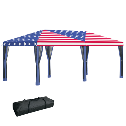 Pop-Up 10'x20' Pop Up Party Tent Gazebo Wedding Canopy with 6 Sidewalls, American Flag