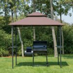 8' x 5' Grill Gazebo with Double Roof, Outdoor BBQ Canopy Gazebo with 2 Side Shelves for Patio Yard Garden Coffee - Image 2