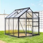Polycarbonate Greenhouse, Heavy Duty Outdoor Aluminum Walk-in Green House Kit Vent Door, 6.2'x6.2'x6.6' Gray - Image 3