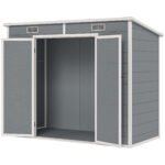 8' x 4' Plastic Outdoor Storage Shed with Floor, Window, Lockable Doors and Vents for Backyard Patio Lawn, Gray