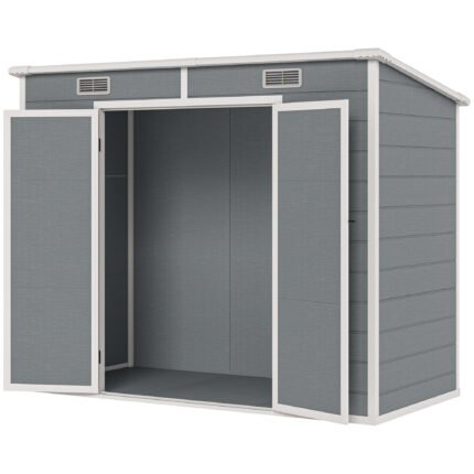 Plastic Outdoor Storage Shed with Floor with Lockable Doors, Air Vents, 8' x 4', Gray