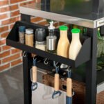 3-Shelf Outdoor Grill Cart Table with Side Handle, Stainless Steel Pizza Oven Stand on Wheels, Black - Image 8