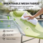 Folding Chaise Lounge Pool Chairs, Outdoor Sun Tanning Chairs with Pillow, Reclining Back, Steel Frame & Breathable Mesh for Beach, Yard, Patio, Green - Image 5