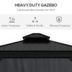 10' x 12' Hardtop Gazebo Permanent Pavilion w/ Double Roof Aluminum Frame Sidewalls for Patio Garden Deck, Dark Gray - Image 4