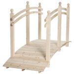 Wooden Arch Garden Bridge, Safety Rails for Backyard Ponds, Creeks, Streams, 7.5' , Natural