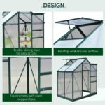 6' x 4' Greenhouse for Outdoors, Polycarbonate Greenhouse with Rain Gutter and Roof Vent, Aluminum Walk-in Green Houses for Outside for Patio Backyard Garden, Dark Green - Image 6