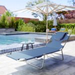 Tanning Chair with Face Hole, 5-Level Adjustable Outdoor Chaise Lounge Chair with Pillow for Beach, Pool, Gray - Image 8