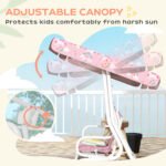 Kids Porch Swing, 2-Seater Patio Swing Bench with Safety Belts, Adjustable Canopy for Backyard, Garden, Pink - Image 4