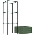 Galvanized Planter Box, 24" x 24" x 55" Raised Garden Bed with Tomato Cage for Climbing Vines, Green - Image 8