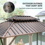 10' x 14' Hardtop Gazebo with Double Galvanized Steel Roof Canopy, Aluminum Frame Permanent Gazebo, Brown - Image 7
