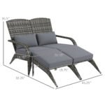Wicker Adirondack Chair for 2 with Cushions & Footrests, PE Rattan Double Chaise Lounge Chair, Fire Pit Chair for Porch with High-back, Wide Armrests, Mixed Gray - Image 3