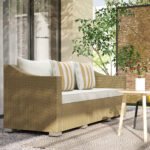 Rattan Wicker 3 Seater Patio Couch with Cushions, 2 Throw Pillows, Outdoor Furniture Rattan Sofa, Cream White - Image 2