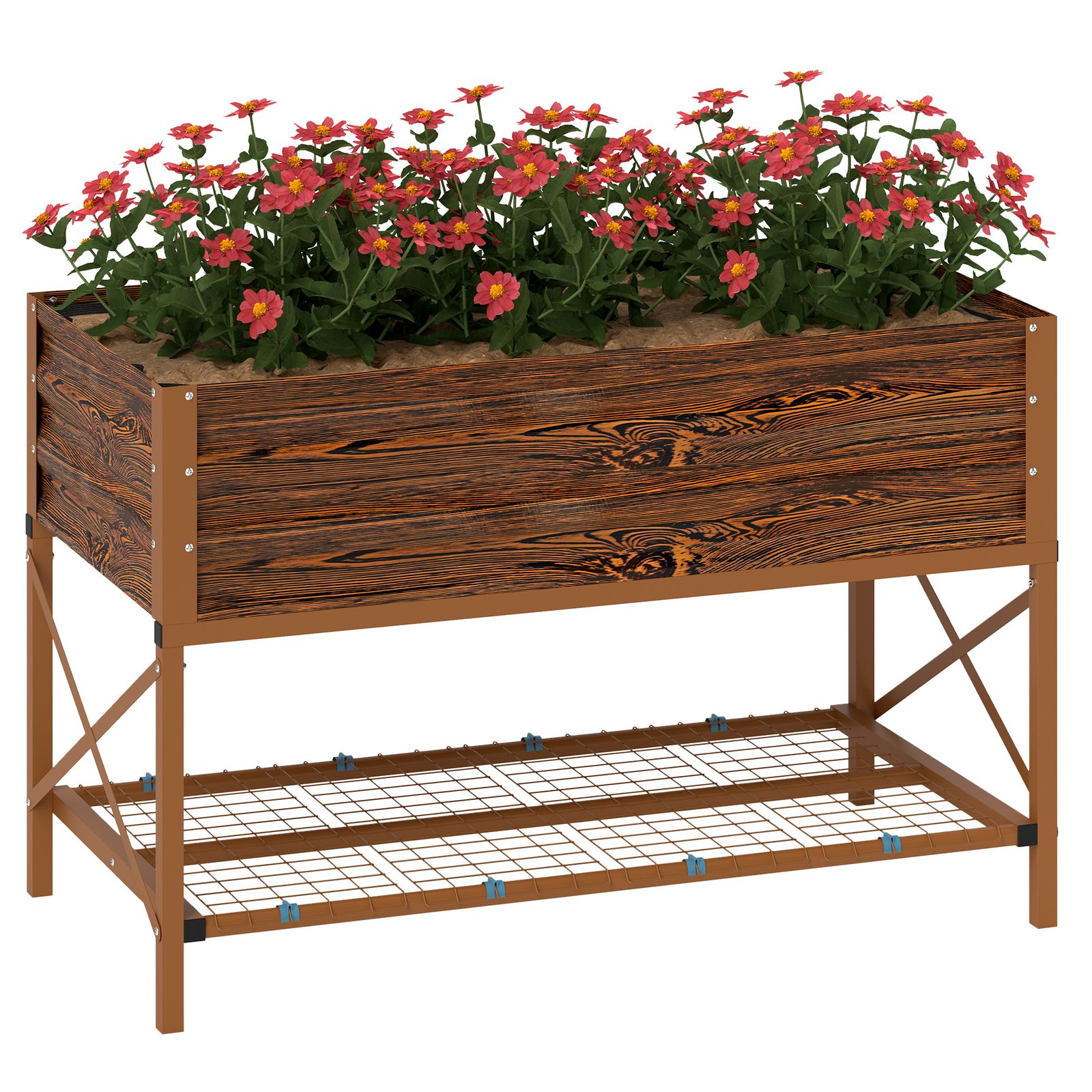 7pJa09194937a2cfd.jpg Galvanized Raised Garden Bed, Metal Planter Box with Legs, Storage Shelf and Bed Liner, Dark Brown - Image 1