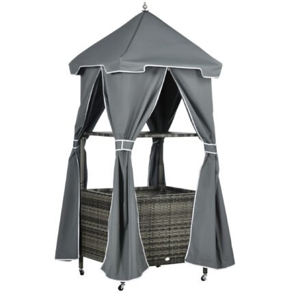Outdoor Towel Valet Caddy with Covered Poolside Towel Holder Rack