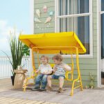 Kids Patio Swing Chair with Adjustable Canopy, Safety Belt for Patio, Garden, Poolside, Balcony, Yellow - Image 2