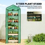 Mini Greenhouse with Screen Roof, 5 Tier Portable Small Greenhouse with High Strength PE Cover, Green - Image 6