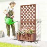 Wooden Raised Garden Bed, Raised Planter Box, Planter with Trellis for Climbing Plants Flowers, Orange - Image 3
