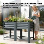 Raised Garden Bed Galvanized Steel, Elevated Planter Box with Storage Shelf, Bed Liner, 31.5" High, Dark Gray - Image 6