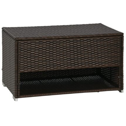 Outdoor Deck Box with Shoe Storage, PE Rattan Storage Bench with Lift Lid, Brown