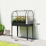 Raised Garden Bed with Flip-Up Greenhouse Cover, Metal Elevated Garden Bed with Legs and Drainage Hole, Black - Image 3