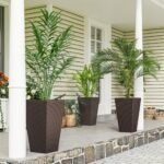 Set of 3 Tall Planters with Drainage Hole, 24" Outdoor Flower Plant Pots, Indoor Planters for Porch, Front Door, Entryway, Patio and Deck, Brown - Image 2