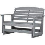 Patio Glider Bench w/ HDPE Slatted Double Rocking Chair, Light Gray