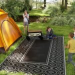 Reversible Outdoor Rug, Waterproof Plastic Straw with Carry Bag, 9' x 18', Black & Gray Gourd Border - Image 2