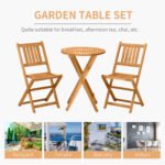 3-Piece Acacia Wood Bistro Set, Folding Patio Furniture with 2 Folding Chairs and Round Coffee Table, Teak, Slatted Finish, for Backyard, Balcony, Deck, Natural - Image 4