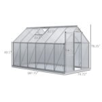 12' x 6' x 6.5' Polycarbonate Greenhouse with Aluminum Frame, Walk-in Heavy Duty Green House with Adjustable Roof Vent, Rain Gutter and Sliding Door for Winter, Silver - Image 3