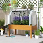Raised Garden Bed with PE Greenhouse Cover Outdoor Planter Box for Herbs and Vegetables, 48 x 22 x 46 inch, Sand - Image 2