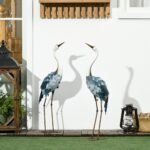 Crane Garden Statues, 28.5" & 29" Standing Bird Sculptures, Metal Yard Art Decor, Landscape Decoration Set of 2, Blue - Image 2
