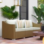 Rattan Wicker 3 Seater Patio Couch with Cushions, 2 Throw Pillows, Outdoor Furniture Rattan Sofa, Light Gray - Image 8