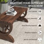 2-Person Wooden Garden Bench, Outdoor Wagon Wheel Porch Bench for Backyard Garden, Support 550 LBS, Rustic Country Style Patio Furniture, Brown - Image 6