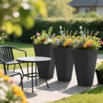 Tall Planters for Outdoor Plants Set of 3, 24 In Taper Planters with Drainage Holes, Rattan Decor Plant Pots for Indoor Outdoor Front Porch Patio Backyard, Black - Image 8