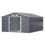 11' x 13' Garden Metal Shed, Storage Shed Utility Storage with Double Locking Doors for Bike, Yard Tools, Dark Gray