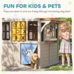 Outdoor Playhouse, Wooden Kids Playhouse with Dog Door, Cookware, Blackboard, Clock, Tic-Tac-Toe Roller for Backyard - Image 7