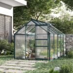 6' x 10' Greenhouse for Outdoors, Polycarbonate Greenhouse with Rain Gutter and Roof Vent, Aluminum Walk-in Green Houses for Outside for Patio Backyard Garden, Dark Green - Image 8