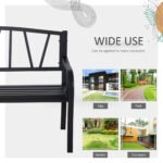 50" Outdoor Bench, Metal Garden Bench with V-Shaped Pattern Backrest, Porch Bench with Slatted Seat for Park, Yard, Lawn, Black - Image 6