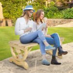 2-Person Garden Bench Outdoor Wagon Wheel Porch Bench for Backyard, Patio, Garden Natural - Image 2