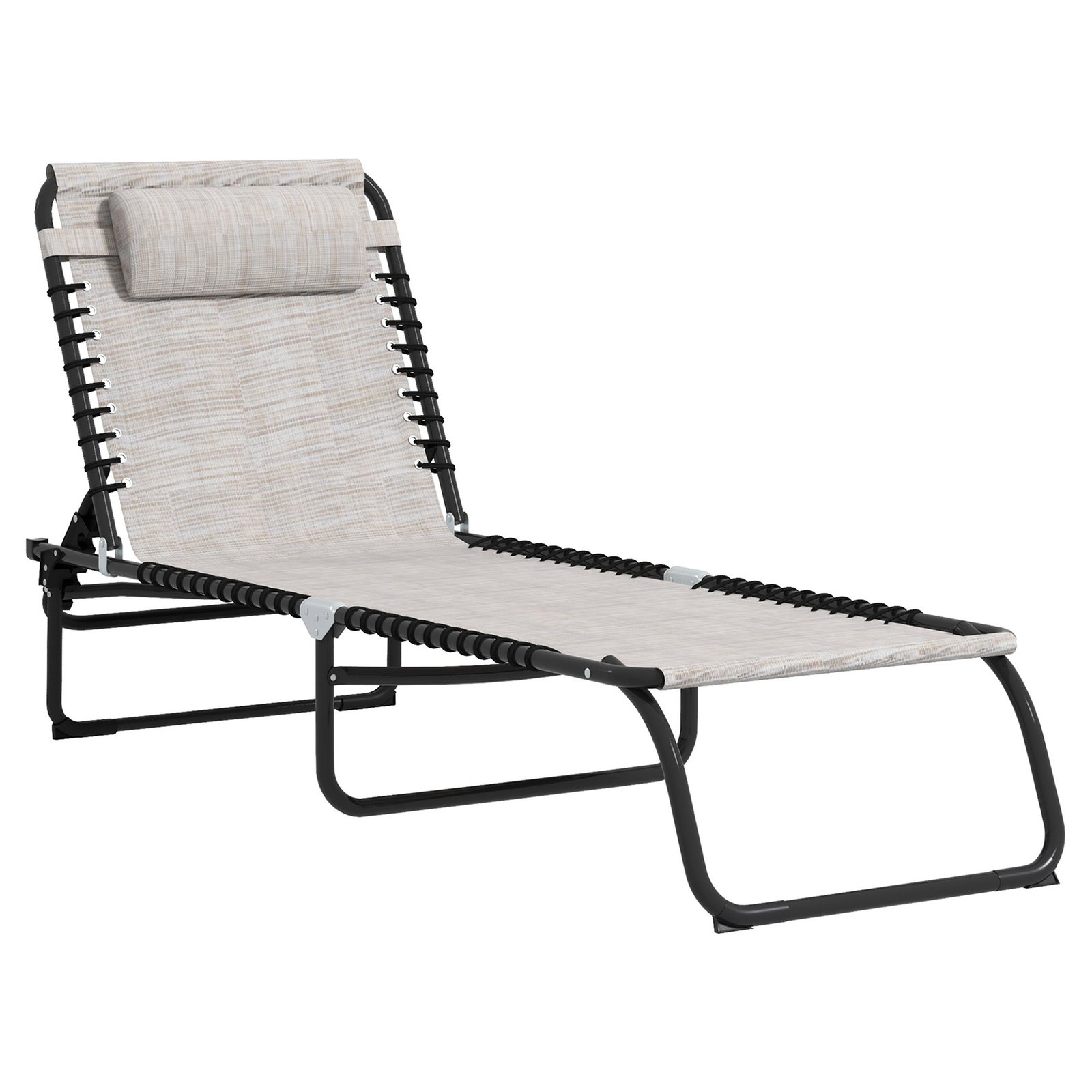 8Opf3c18fe49d28d0.jpg Foldable Chaise Lounge, 3-Position Reclining Back, Portable design and Breathable Mesh for Poolside, Camping, Hiking - Cream White - Image 1