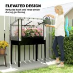 Raised Garden Bed with Flip-Up Greenhouse Cover, Metal Elevated Garden Bed with Legs and Drainage Hole, Black - Image 7