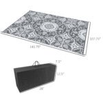 9x12 Waterproof Reversible Outdoor Rug for Camping, Backyard, Picnics, Beach, Deck Gray & White Floral - Image 3