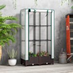 Garden Bed with Trellis, Outdoor Plant Box with PE Cover, Drainage Holes and Zipper Door, 31.5" x 15.7" x 48.8", Brown - Image 2