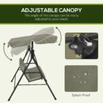 3-Seat Outdoor Patio Swing Chair w/ Cushion, Steel Frame Stand, Adjustable Tilt Canopy for Patio, Garden, Beige & Green - Image 4