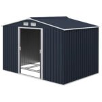 9' x 6' Outdoor Storage Shed, Garden Tool Metal Shed with Foundation Kit, Dark Gray
