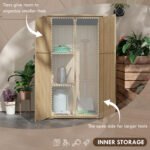 Wooden Outdoor Storage Cabinet Garden Shed with Waterproof Asphalt Roof and Lockable Doors, Natural - Image 4