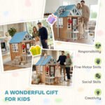 Wooden Kids Playhouse with Pet Door, Play Kitchen, Mailbox, Doorbell, Birdhouse, Fence and Windows for Pretend Play - Image 7