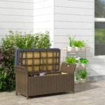 Outdoor Patio Wicker Storage Bench, 2-In-1 Rattan Patio Furniture, 29 Gal Storage Box w/ Cushion, Dark Blue - Image 2