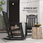 2PCs Outdoor Rocking Chair with Armrests, Fade-Resistant Waterproof HDPE for Indoor & Outdoor, Black - Image 5